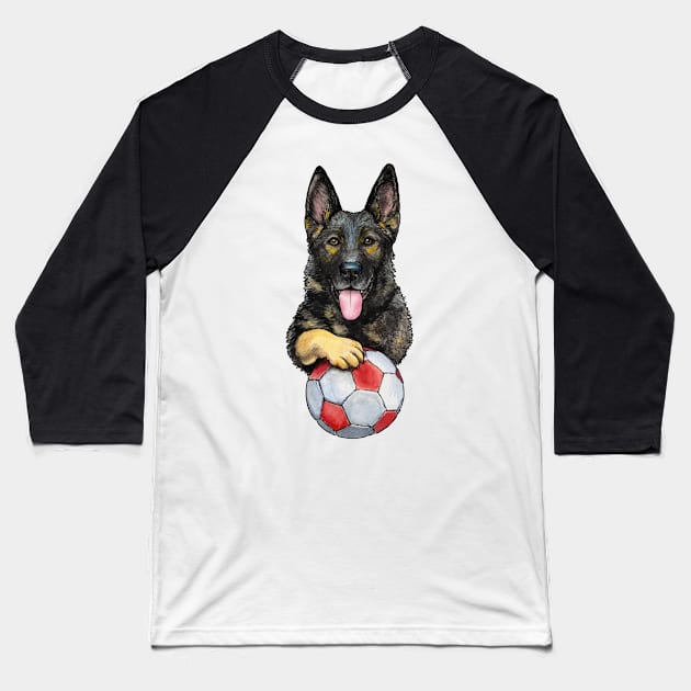 German Shepherd Soccer Ball Baseball T-Shirt by Noewi